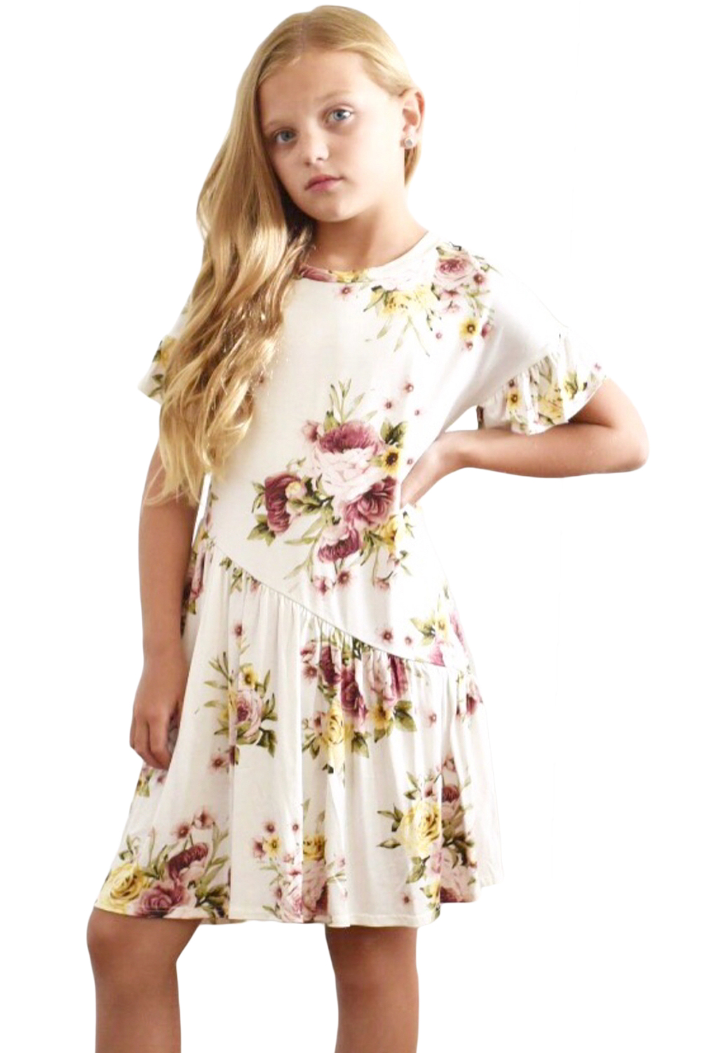 White Girls Floral Print Dress