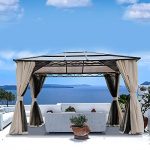 Grand patio 10��12 Gazebo, Hardtop Gazebo, Single Roof Pergolas Metal Aluminum Frame UV 50+ Outdoor Canopy with Mosquito Netting and Curtains, Outdoor Shelter for Garden, Lawn, Backyard