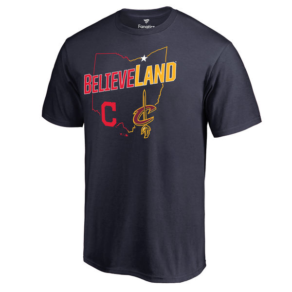 Men's Navy Cleveland Cavaliers & Cleveland Indians Believeland T-Shirt
