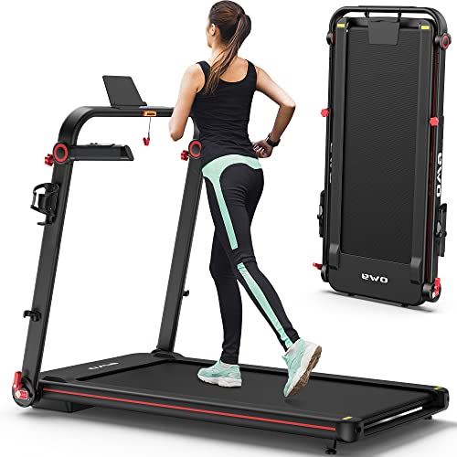 OMA 1012EB Folding Treadmill for Small Spaces Foldable Portable Compact Walking Running Treadmills for Home Gym- Black