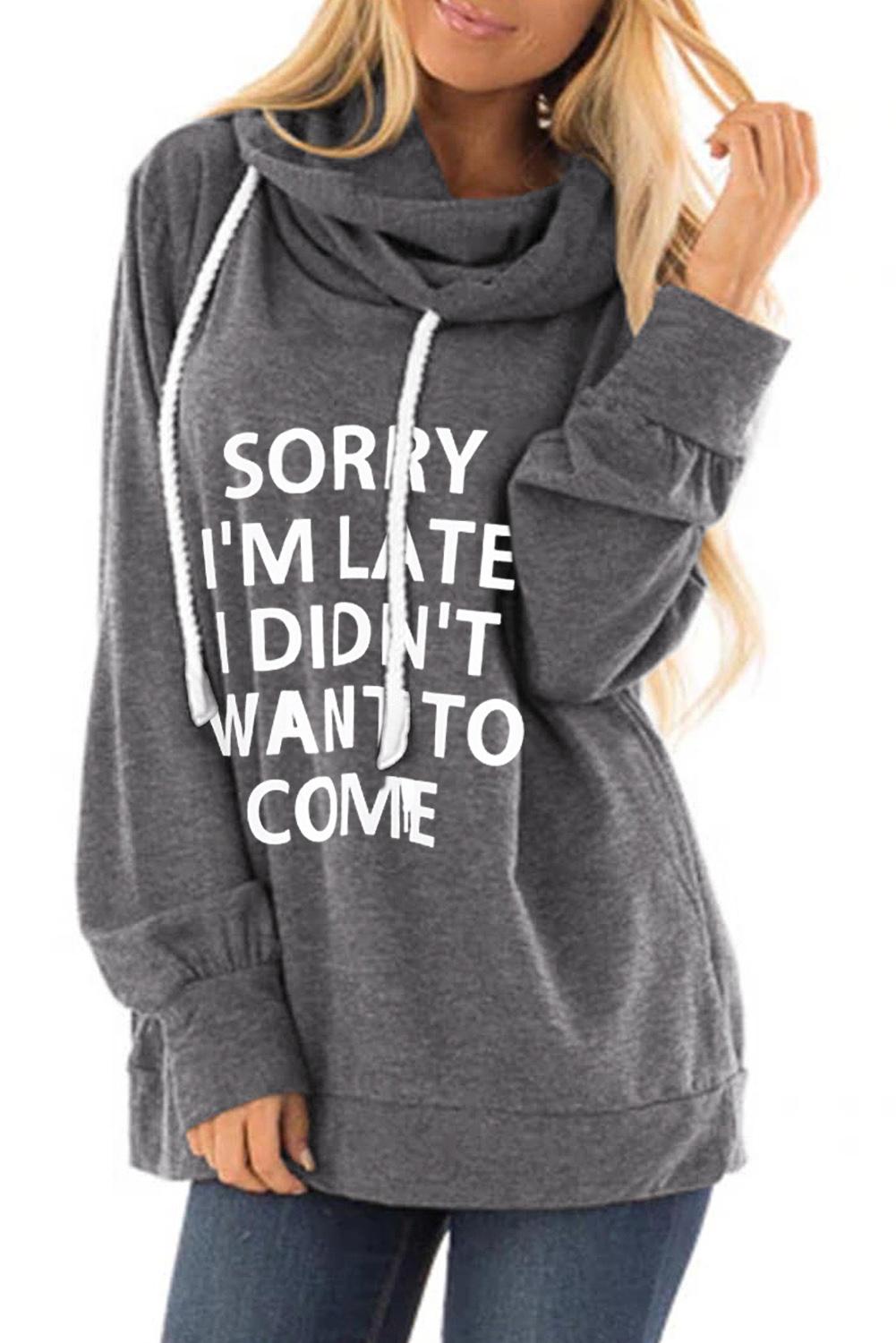 Gray Fashion Letter Print Long Sleeve Pullover Hoodie