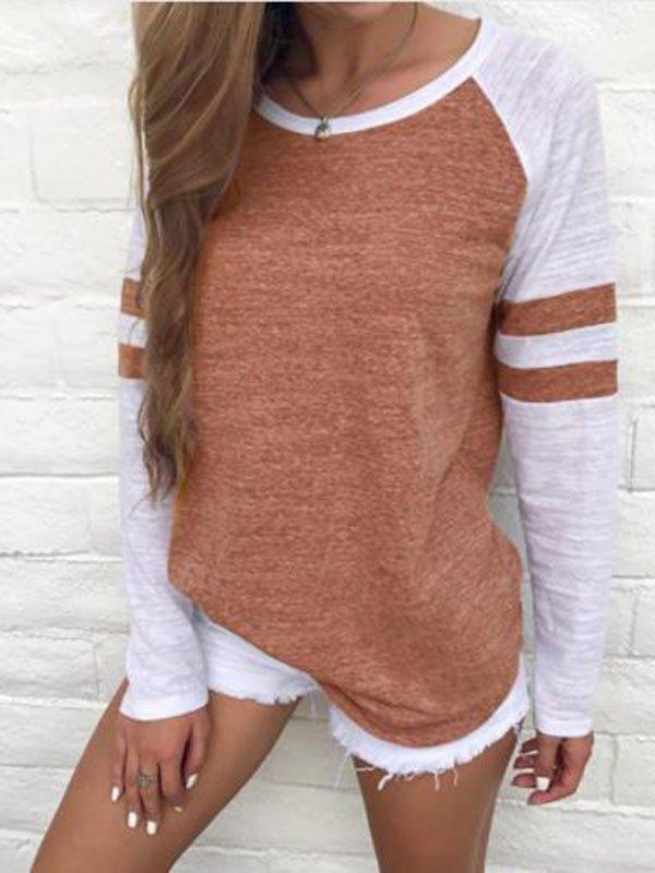 Round Neck Paneled Long Sleeves Casual Shirt