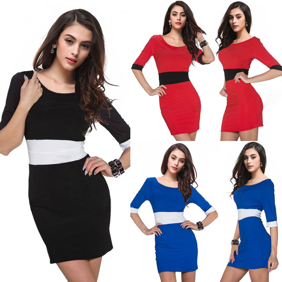 Block Color Mini Club Dress with 1/2 Sleeves