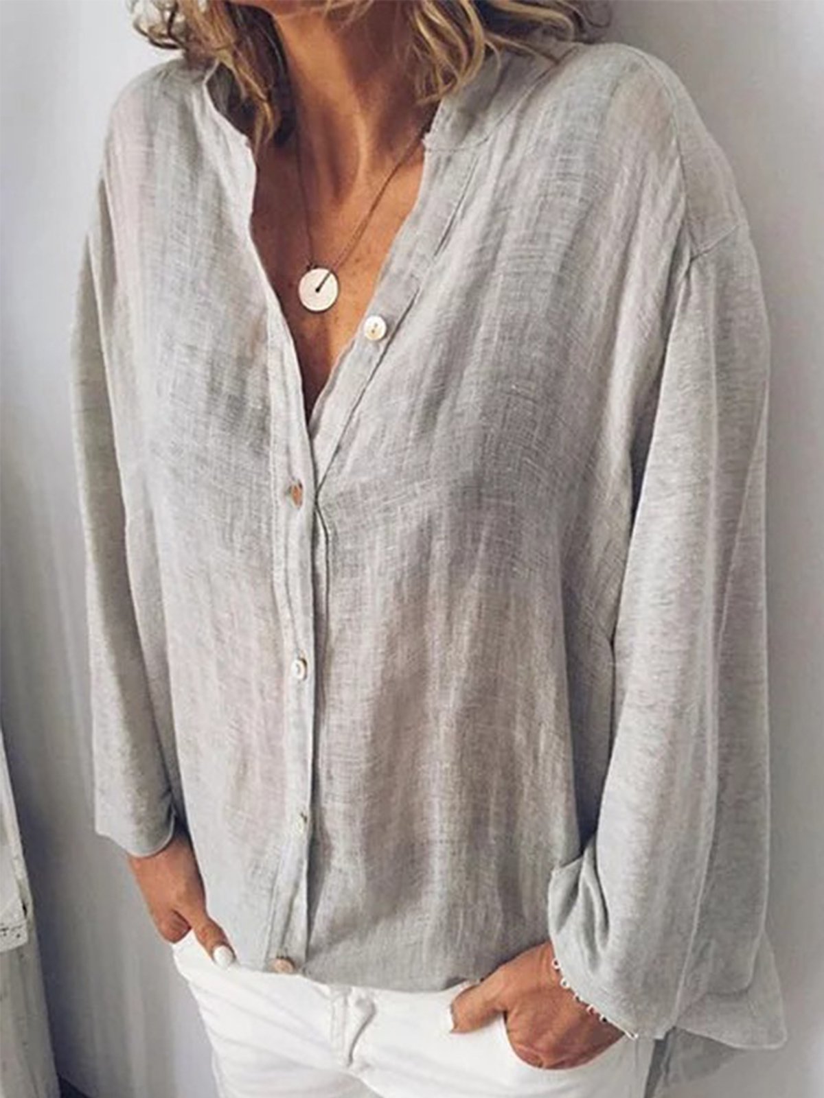 Sweet Solid Buttoned Long Sleeve Shirts & Tops