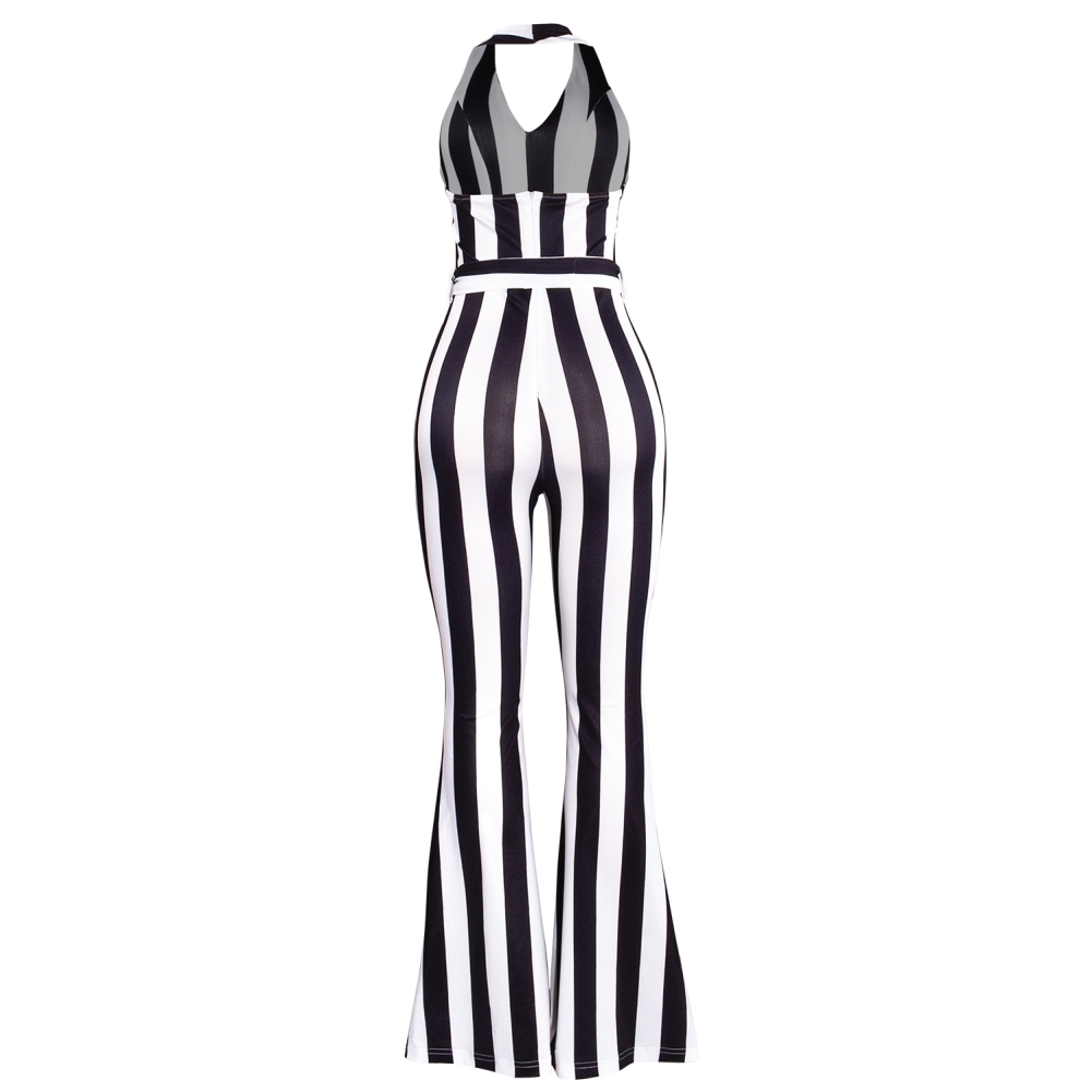 Summer Wide Striped Halter Jumpsuit with Belt