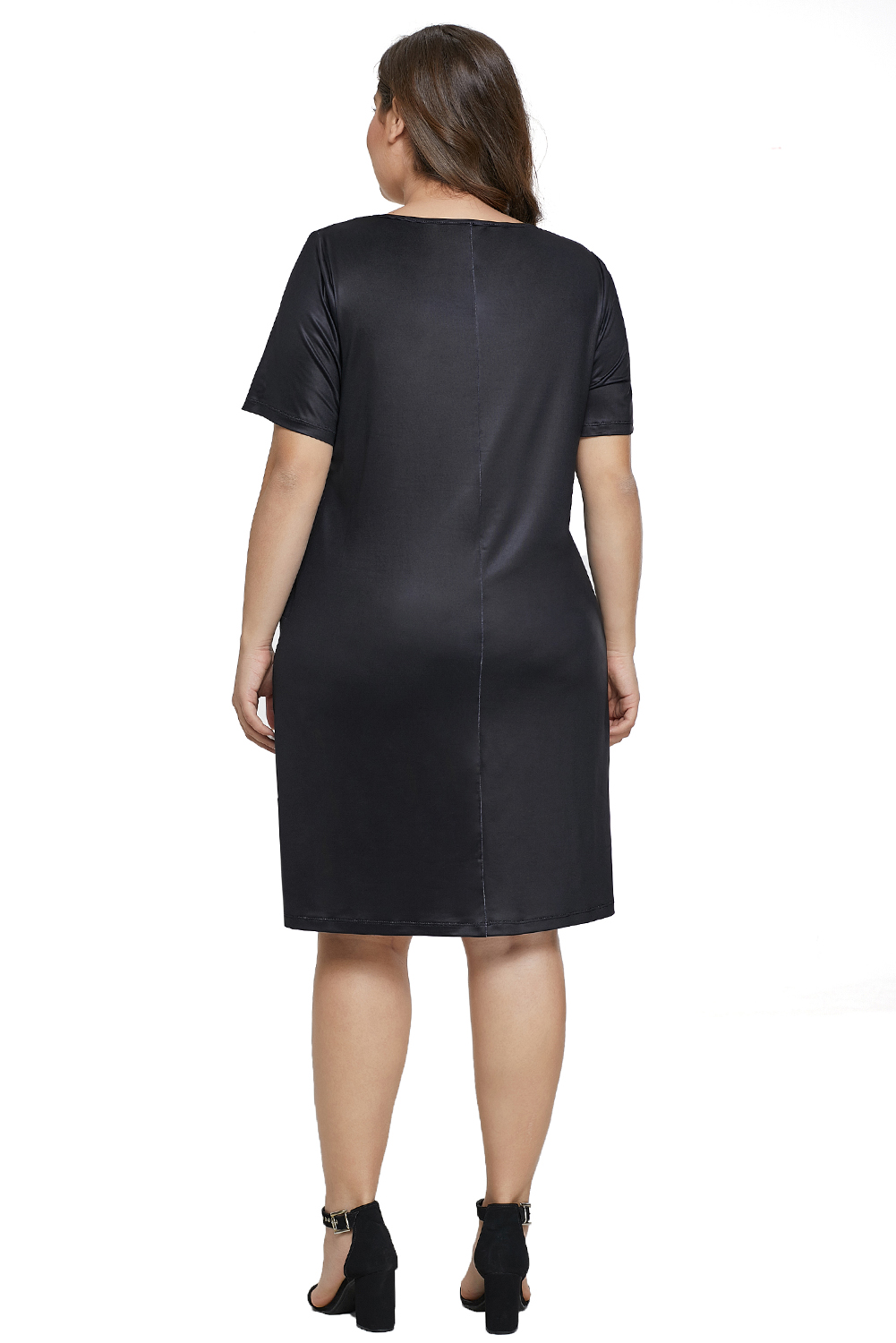 Black Floral Patterned Panel Plus Size Dress