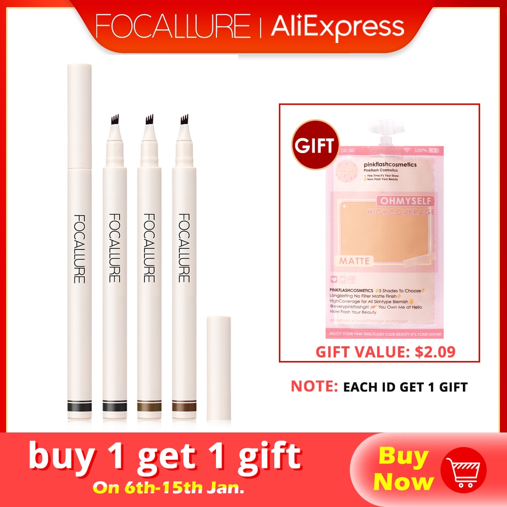 FOCALLURE 4 Fork Liquid Eyebrow Pencil Waterproof Natural Eyebrow  Eye Brow Tint Fork Tip Long Lasting Professional Makeup