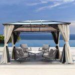 Grand patio 10��12 FT Gazebos, Hardtop Gazebo with Netting and Curtain, Aluminum Frame Polycarbonate Hard Top Gazebo for Patio, Garden, Deck, Lawn