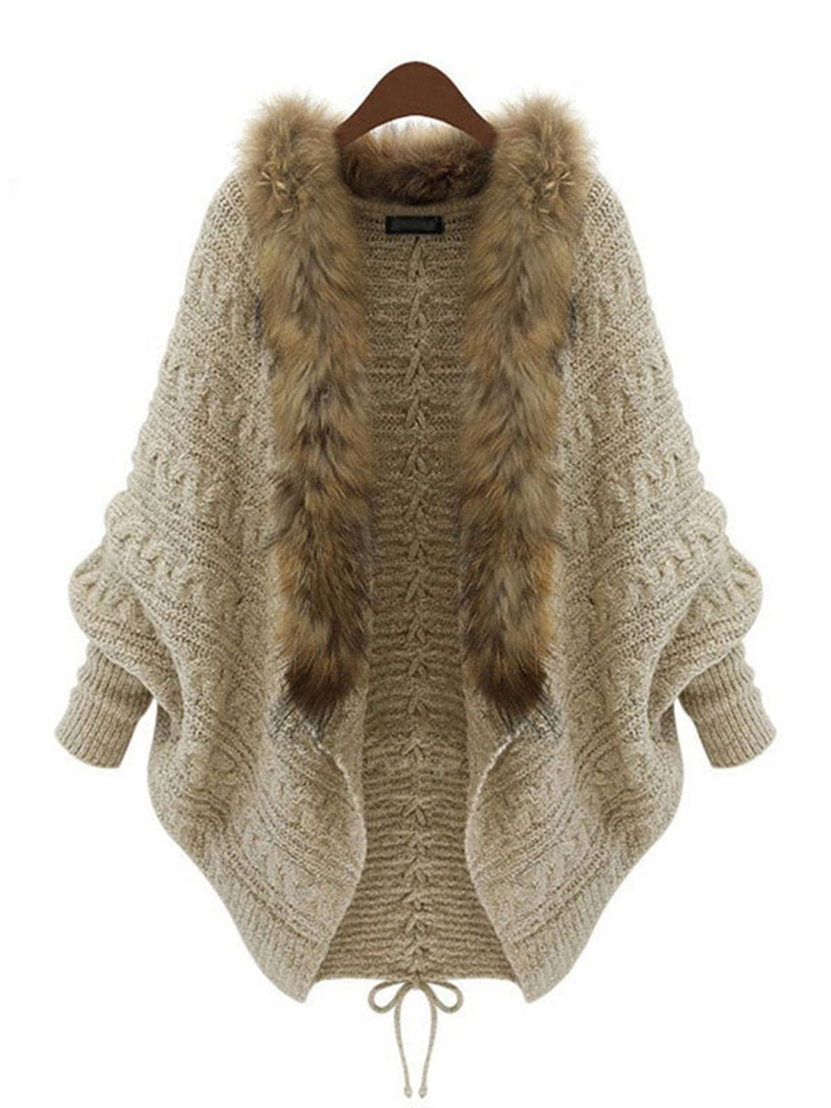 Batwing Lace Up Casual Plain Cocoon Sweaters & Cardigan