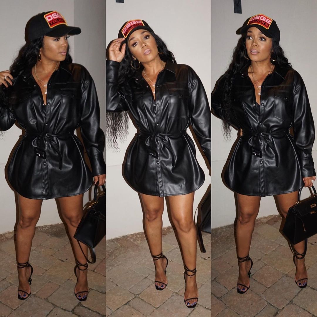 Winter Button Up Leather Shirt Dress with Belt