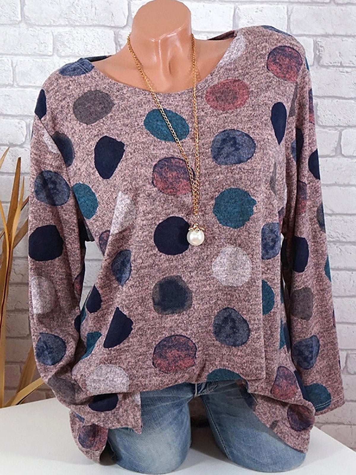 Polka Dots Long Sleeve Casual T-Shirt