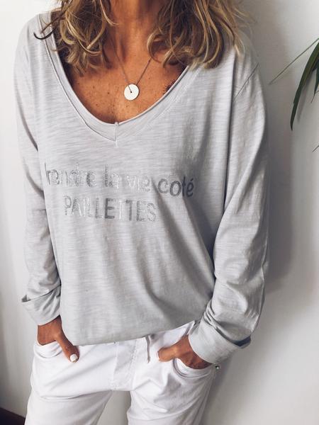 Letter Long Sleeve Round Neck Casual Shirts & Tops