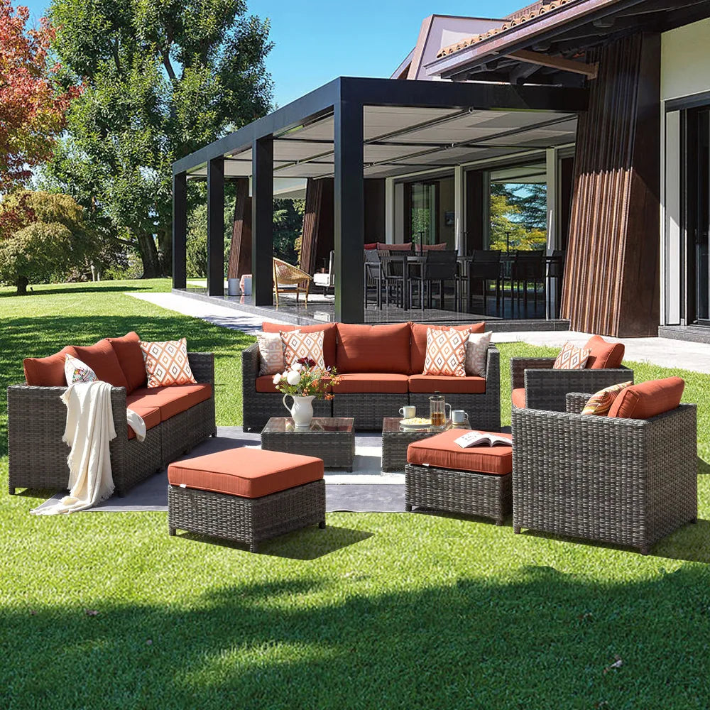 Ovios Patio Furniture Deep Seat Wicker 12-piece Set with Cushions
