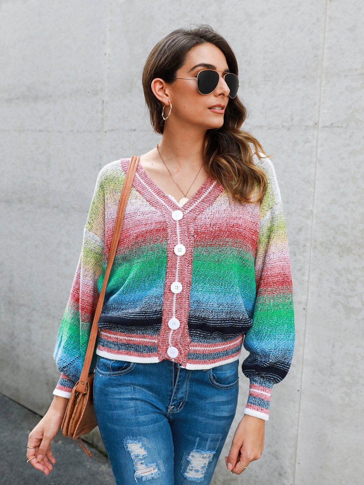 Ombre/tie-Dye Casual Shift Long Sleeve Outerwear