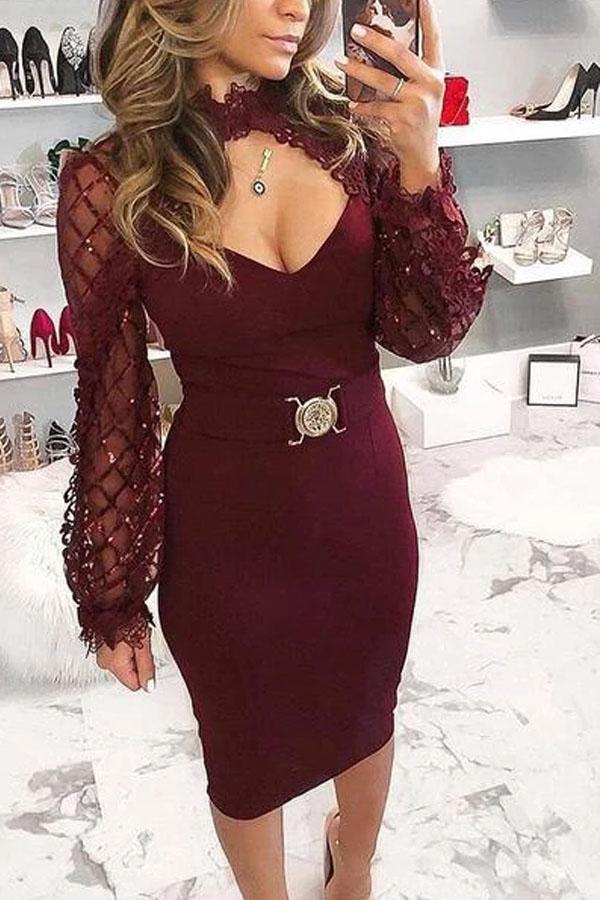 Sexy Hollow Out Splicing Sequins Bodycon Dresses
