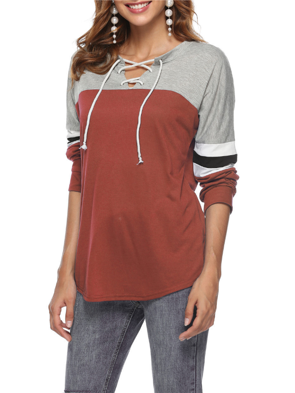 Lace V-neck Patchwork Cotton Sports Printed Shirts