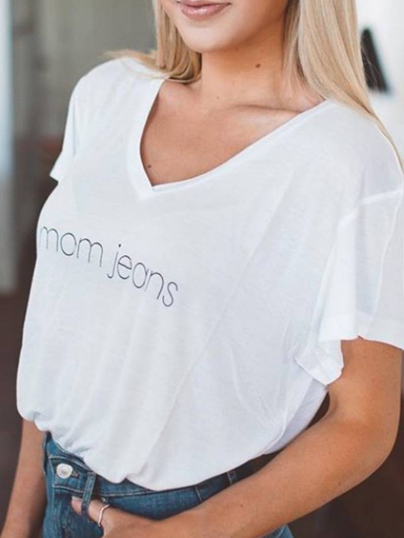 V Neck Basic Letter Shirts & Tops