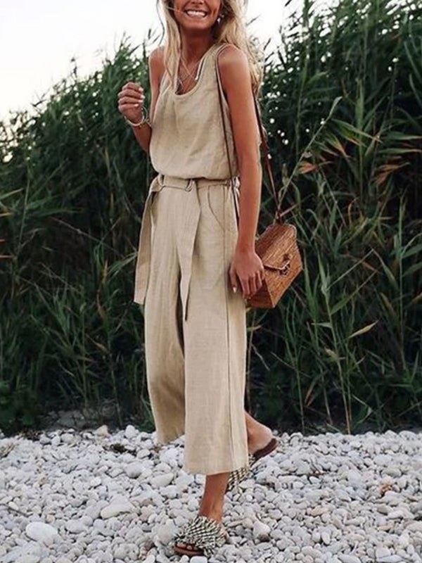 Fashion Khaki Sleeveless Vintage Jumpsuits