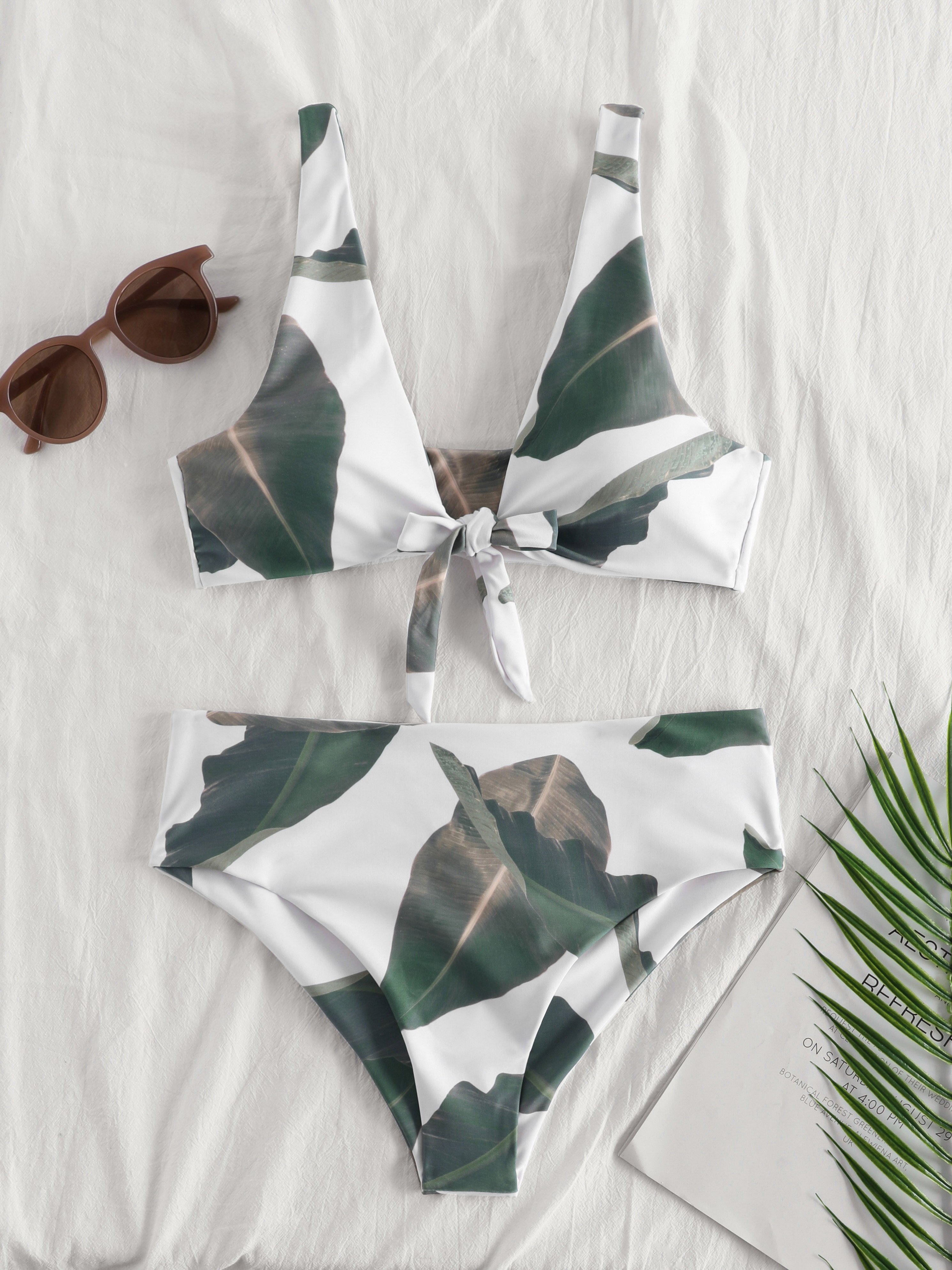 Leaf Print Front knot Bikini
