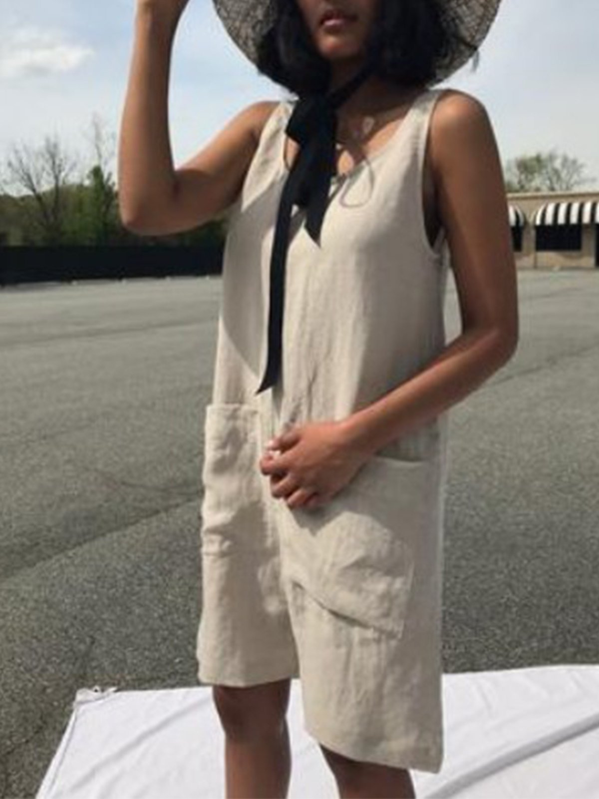 Sleeveless Solid Linen Jumpsuits