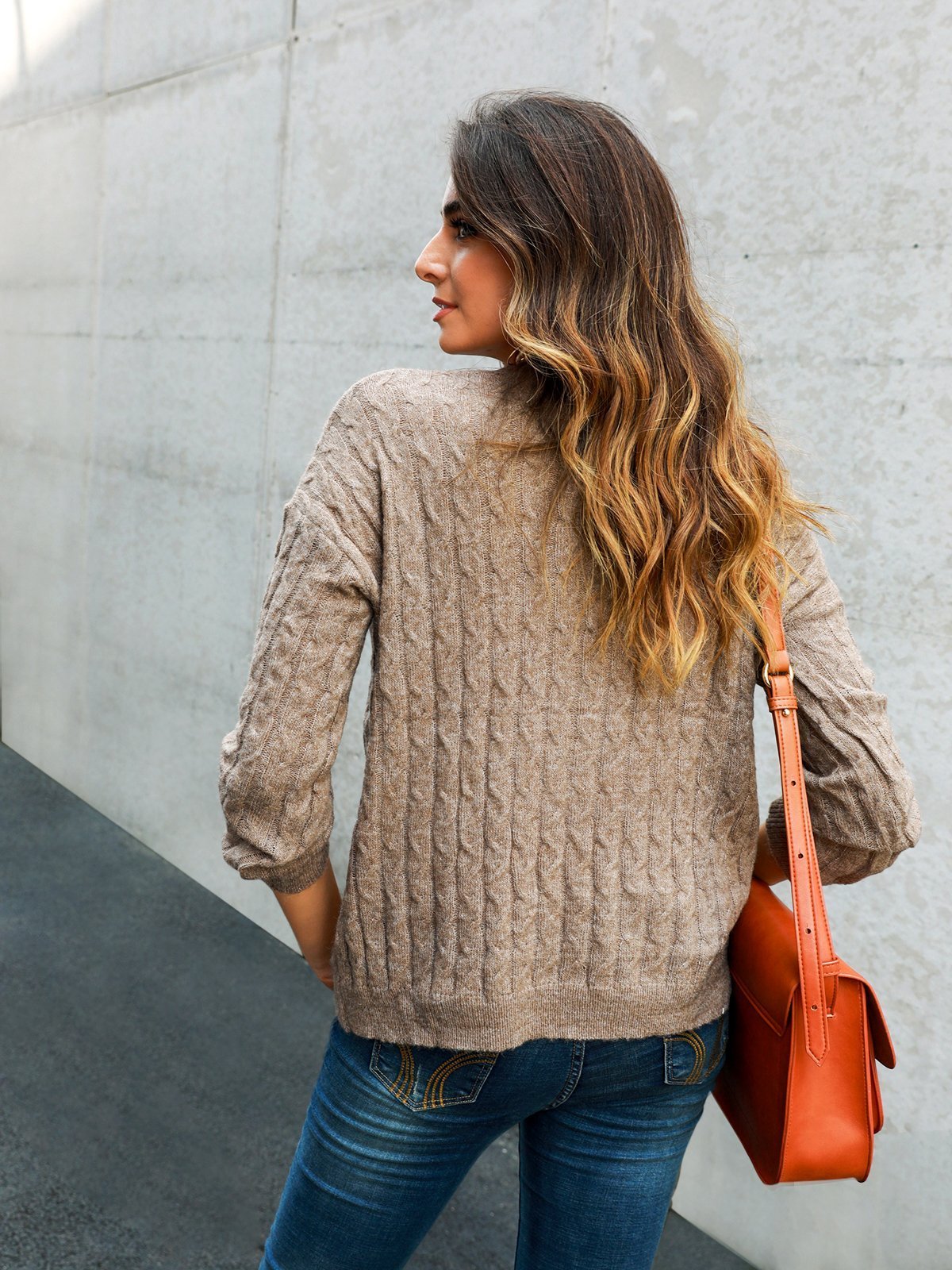 Sweet Crew Neck Knitted Knitted Sweater