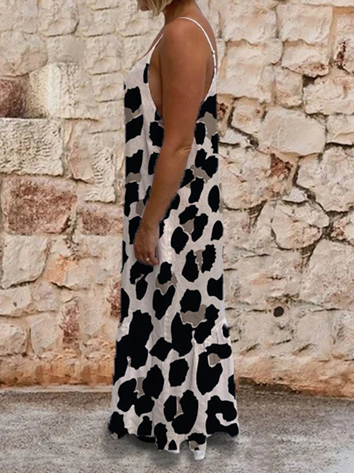 Leopard Casual Spaghetti-Strap Crew Neck Dresses