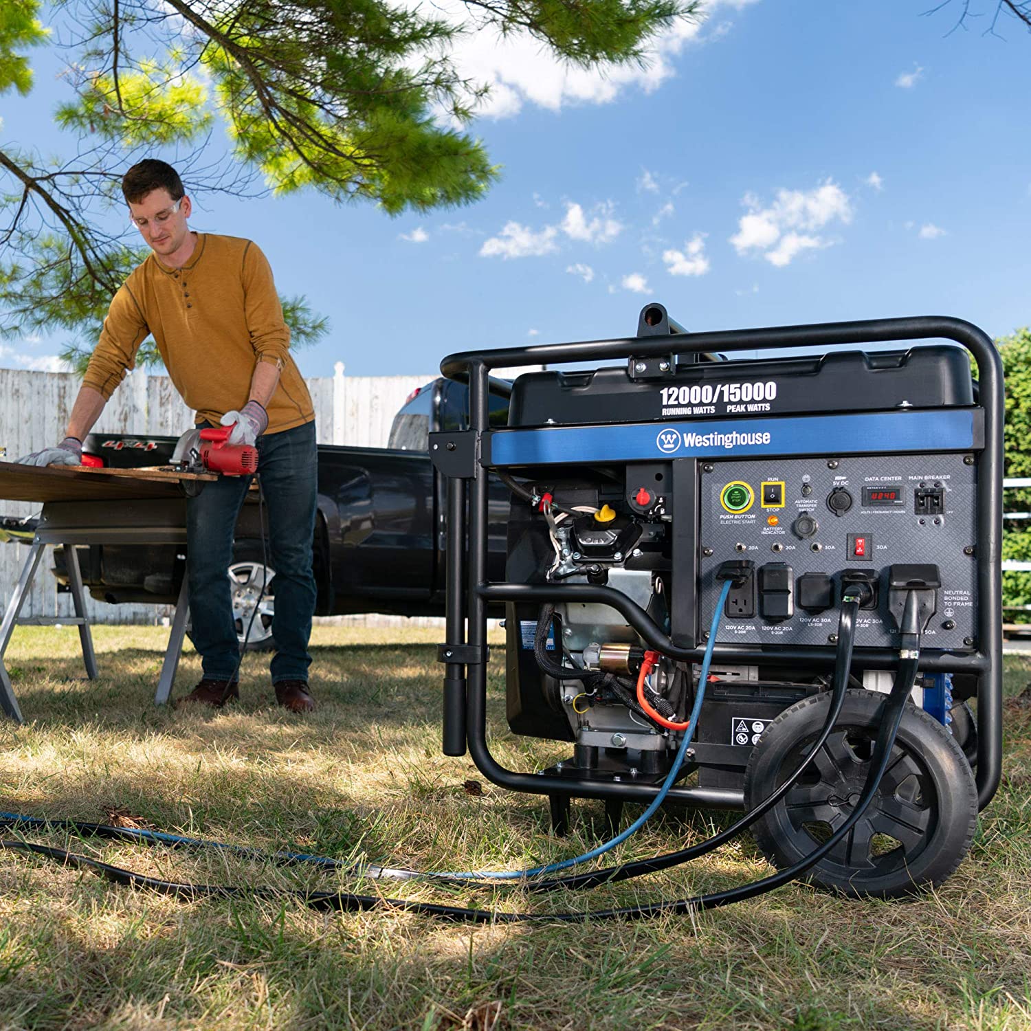 Westinghouse WGen12000 overload portable generator-12,000 rated watts and 15,000 peak watts-gas powered-electric start