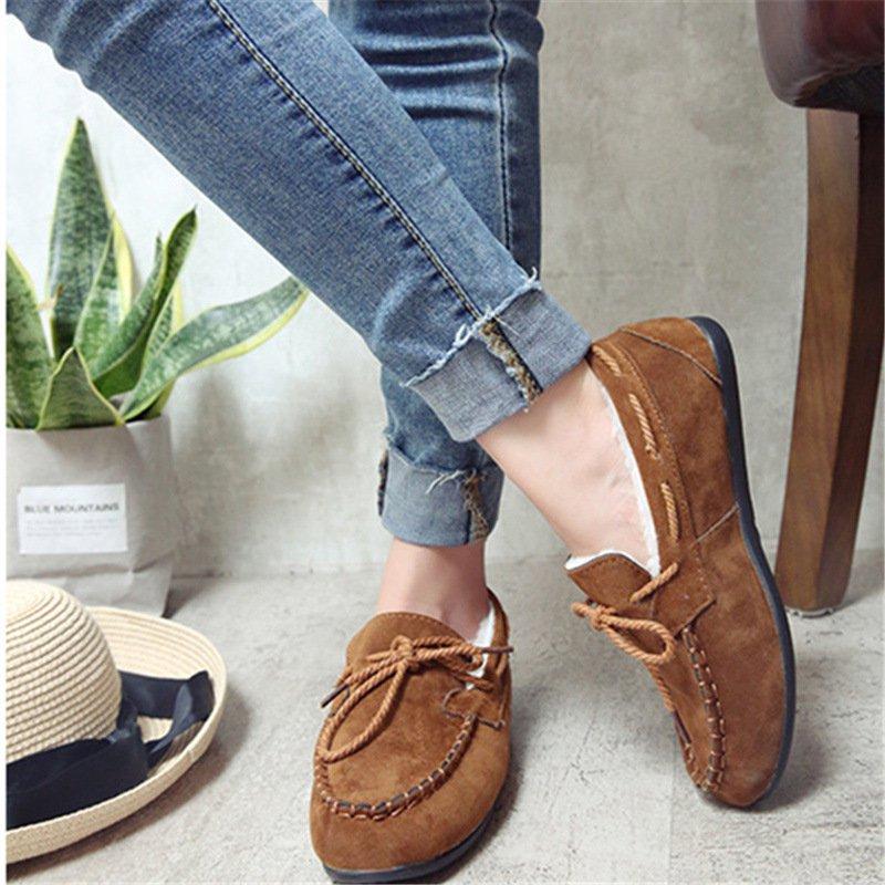 Women Flocking Bowknot Comfy Slip-On Loafers