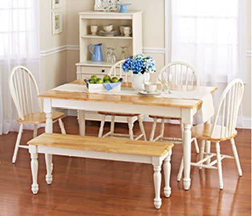 White Dining Room Set with Bench. This Country Style