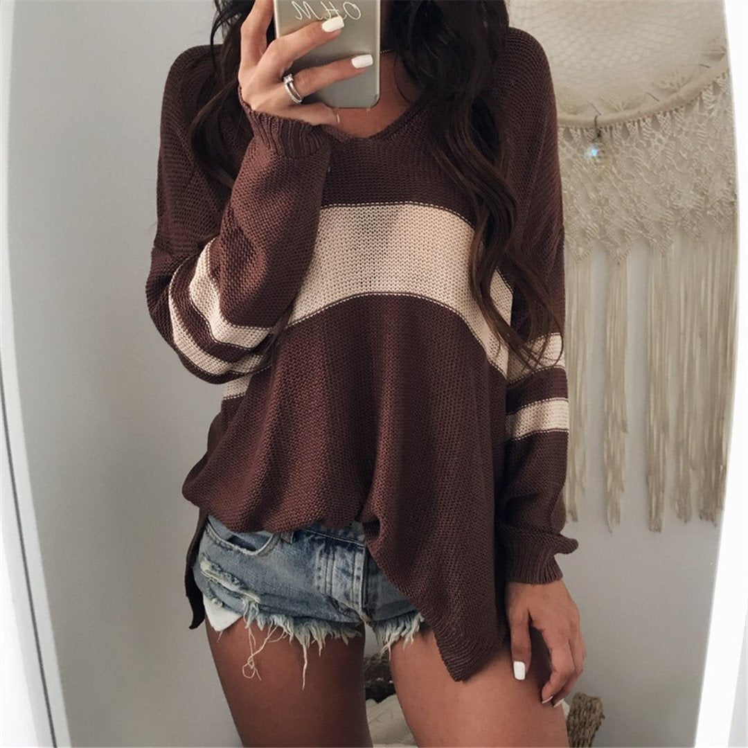 Fashion V Neck Striped Sweater