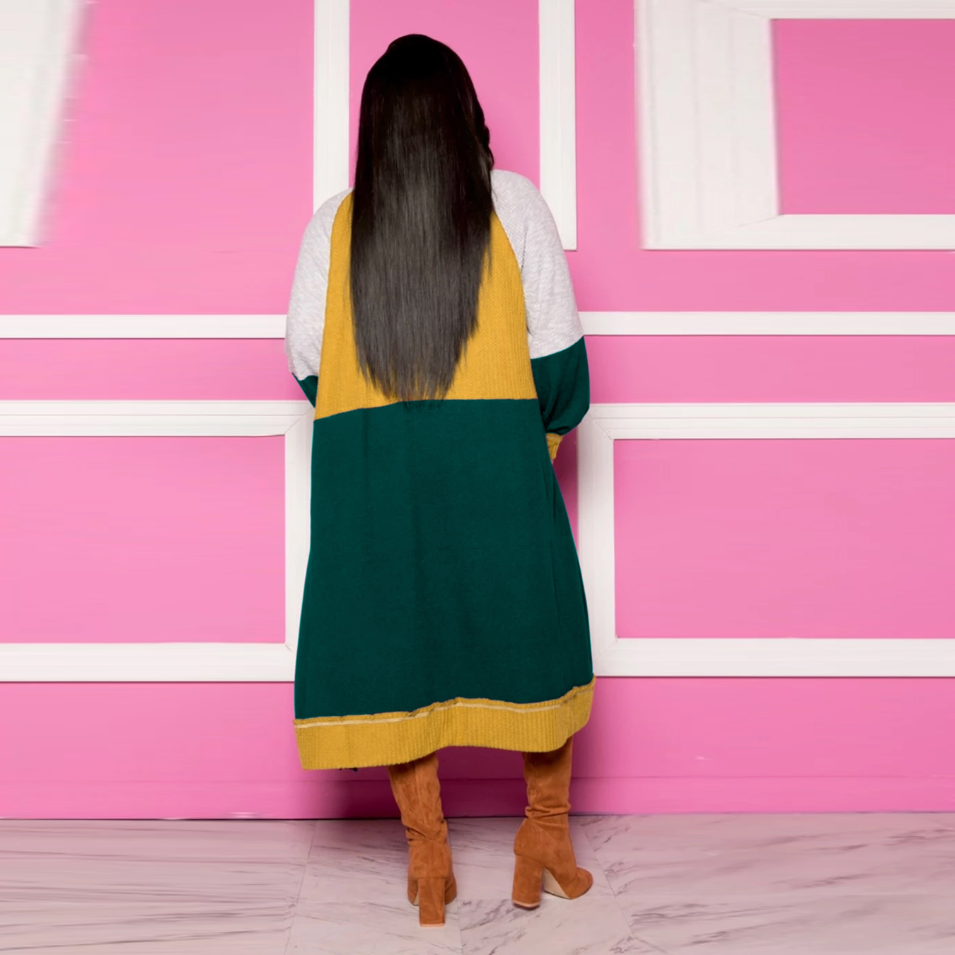 Autumn Contrast Color Long Cardigans with Full Sleeves