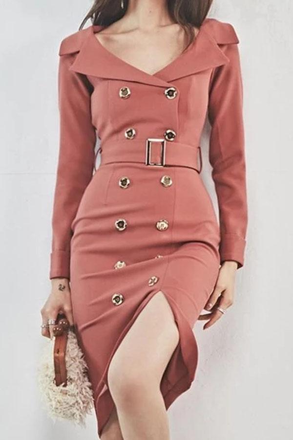 Fashion Turndown Collar Pure Colour Bodycon Dresses