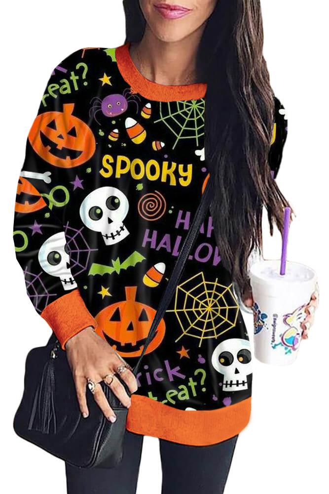 Black Halloween Element Print Sweatshirt