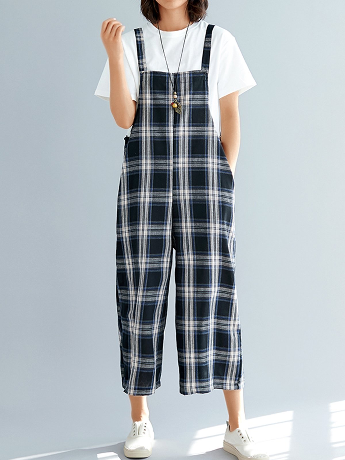 Plus Size Women Plaid Casual Jumpsuits