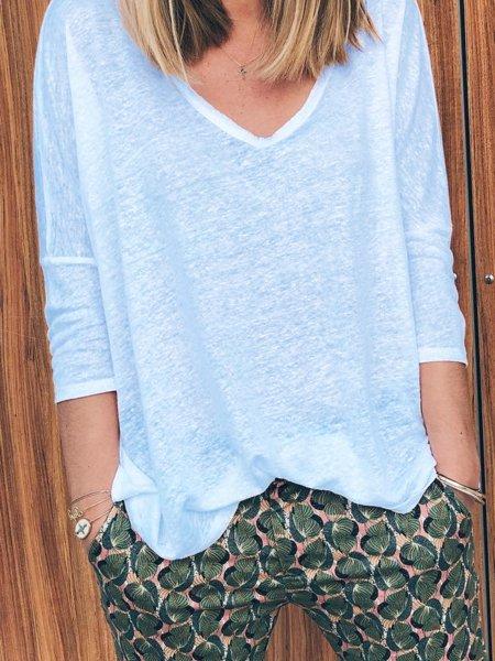 Casual Cotton-Blend V Neck Shirts & Tops