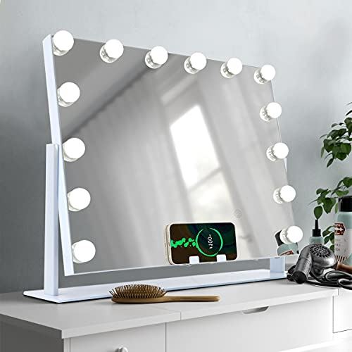 Vanity Mirror with Lights and Wireless Charger, 22���X21��� Adjustable Hollywood Mirror