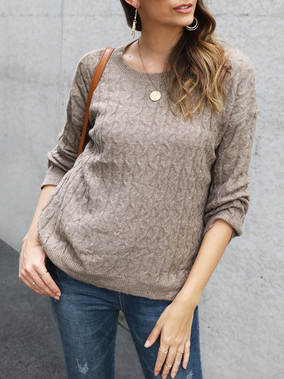 Sweet Crew Neck Knitted Knitted Sweater