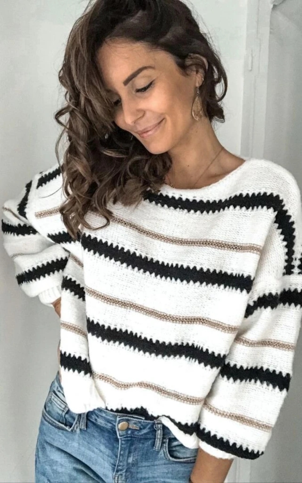 O Neck Striped Loose Pullover Sweater