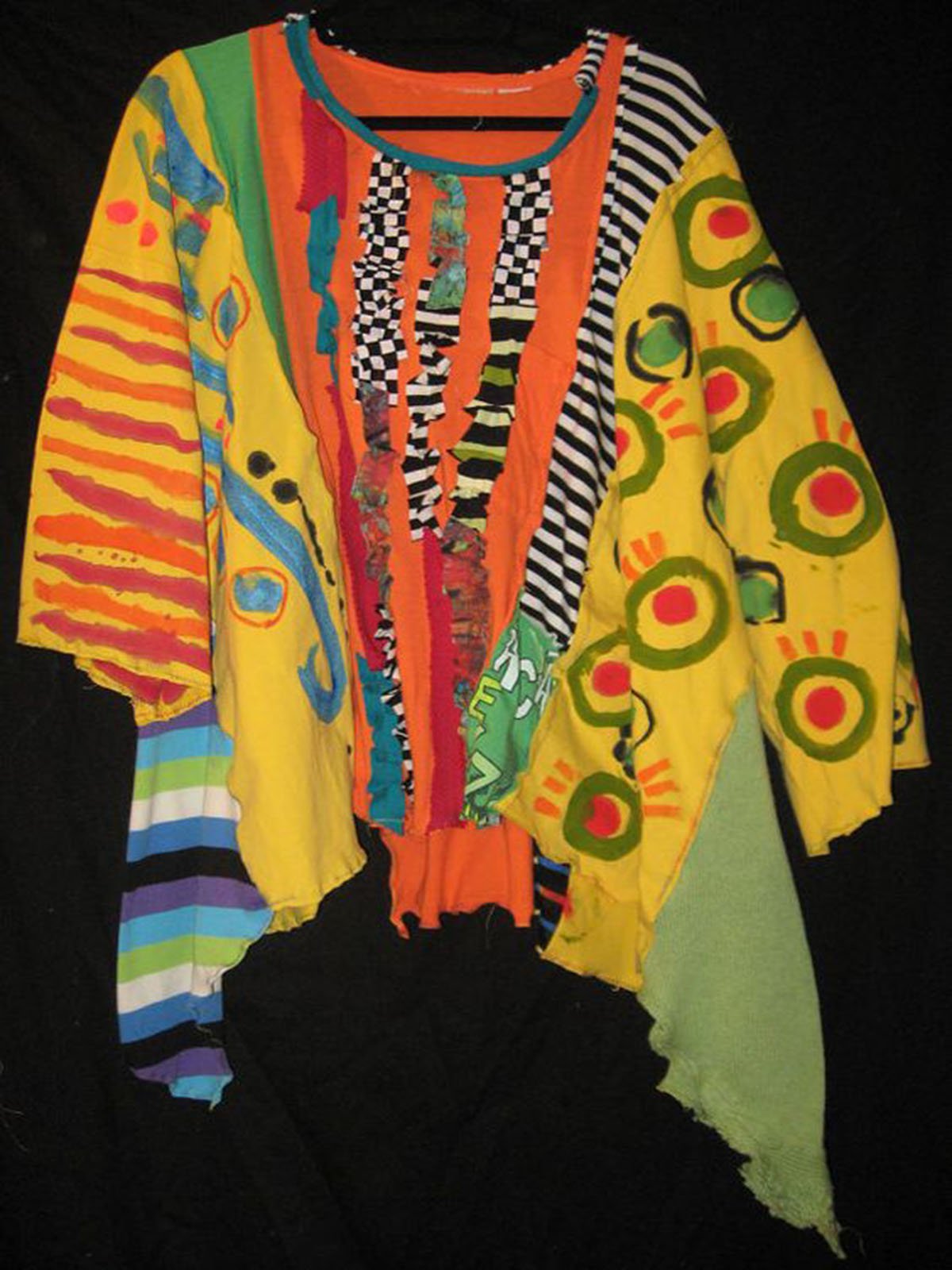 Women Yellow Round Neck Half Sleeve Patchwork Shirts & Tops