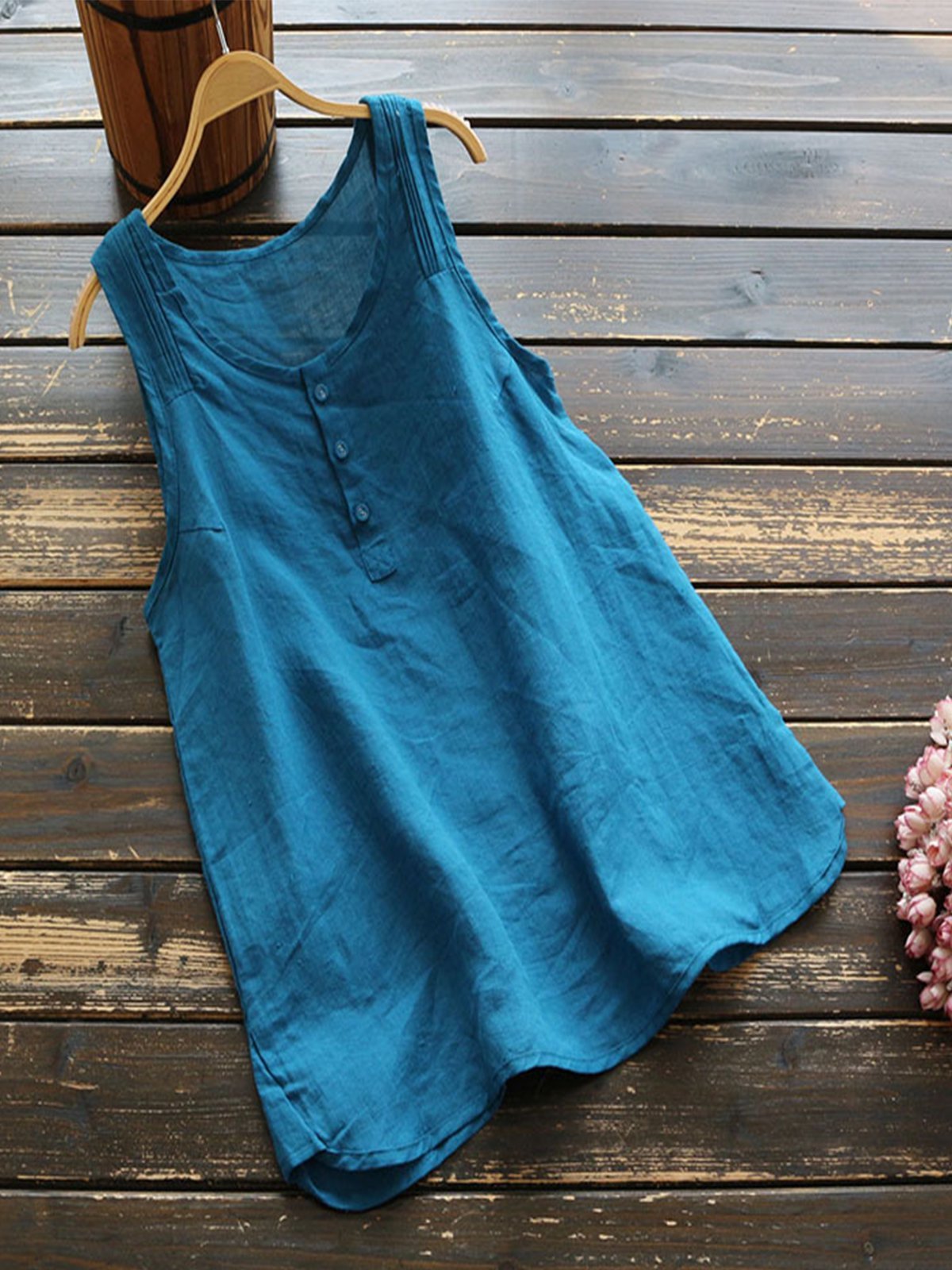 Sweet Round Neck Cotton-Blend Shirts & Tops