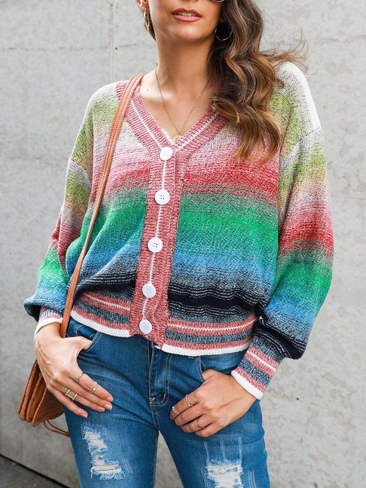Ombre/tie-Dye Casual Shift Long Sleeve Outerwear