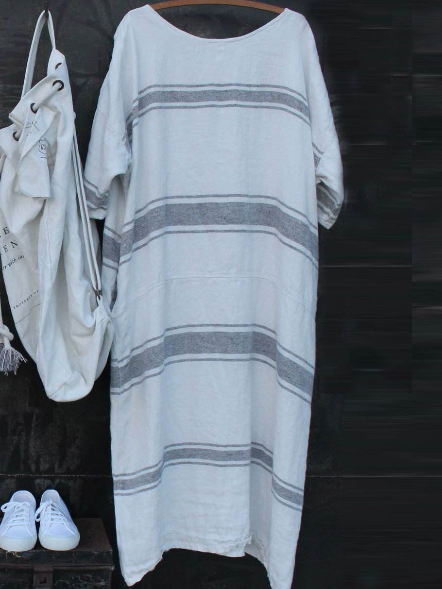 Plus Size Casual Striped Round Neck Striped Dresses