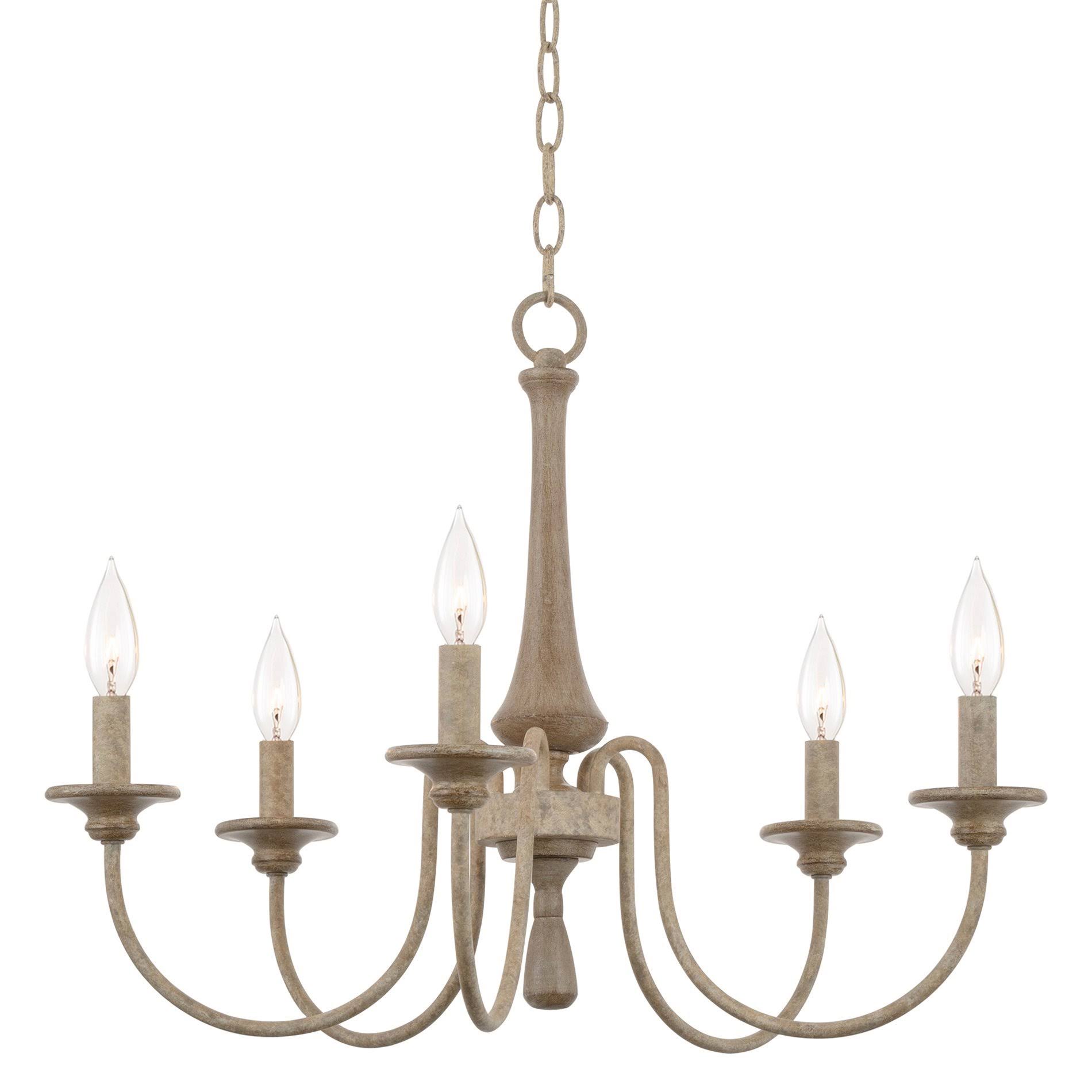Kira Home Sherbrooke 24x22 5-Light French Country Chandelier, Adjustable Height, Smoked Cedar Style Wood Finish