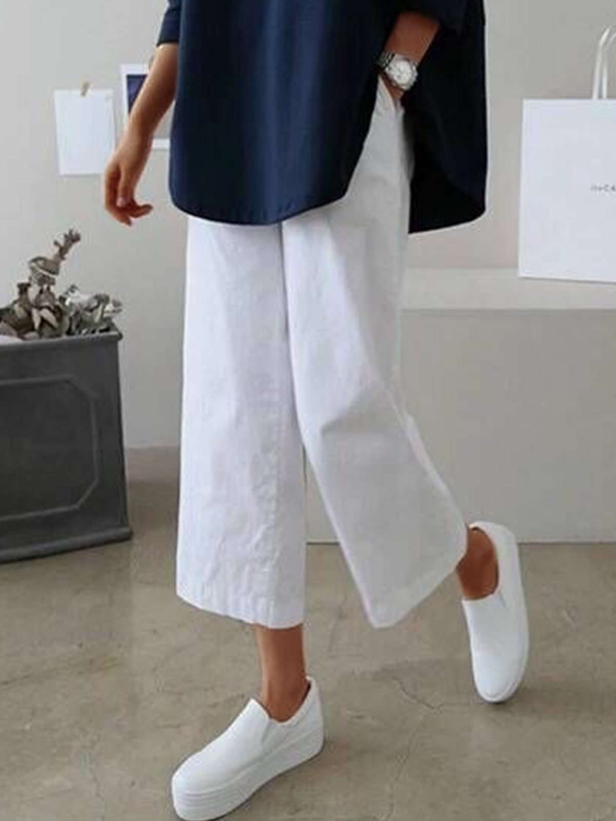 Plus Size Women Plain Casual Pants