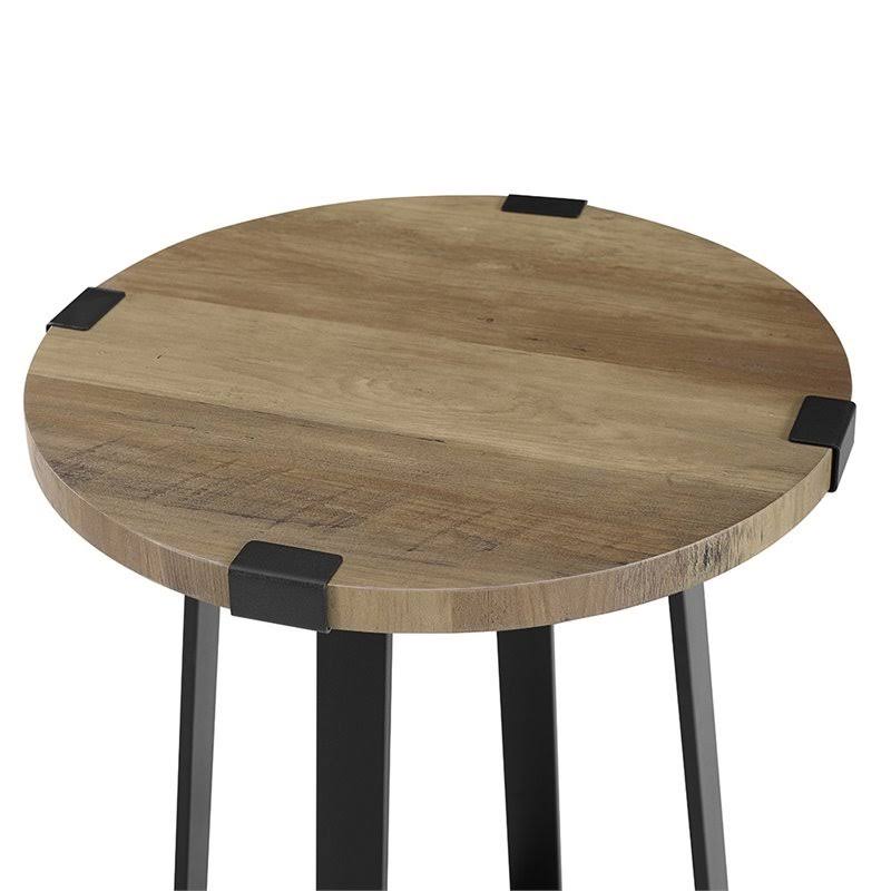 Pemberly Row 18 Metal Wrap Round Side Table in Rustic Oak - PR-1810199