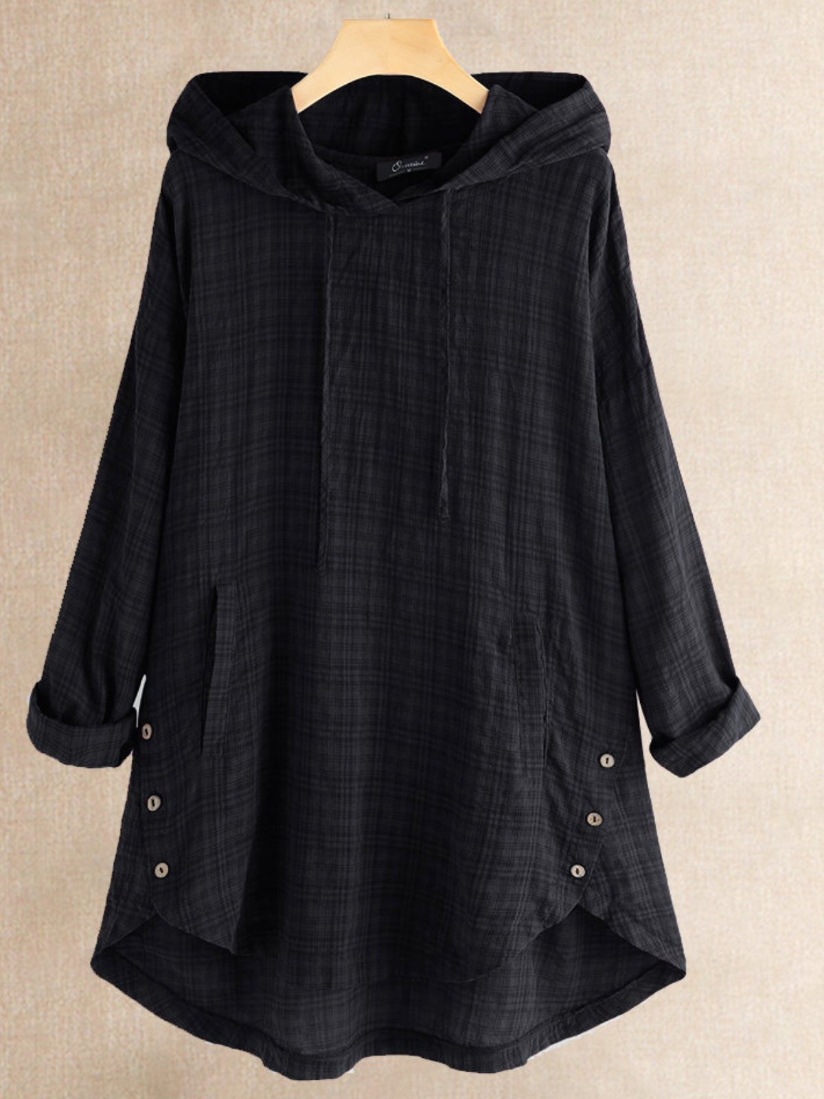 Casual Buttoned Hoodie Shirts & Tops