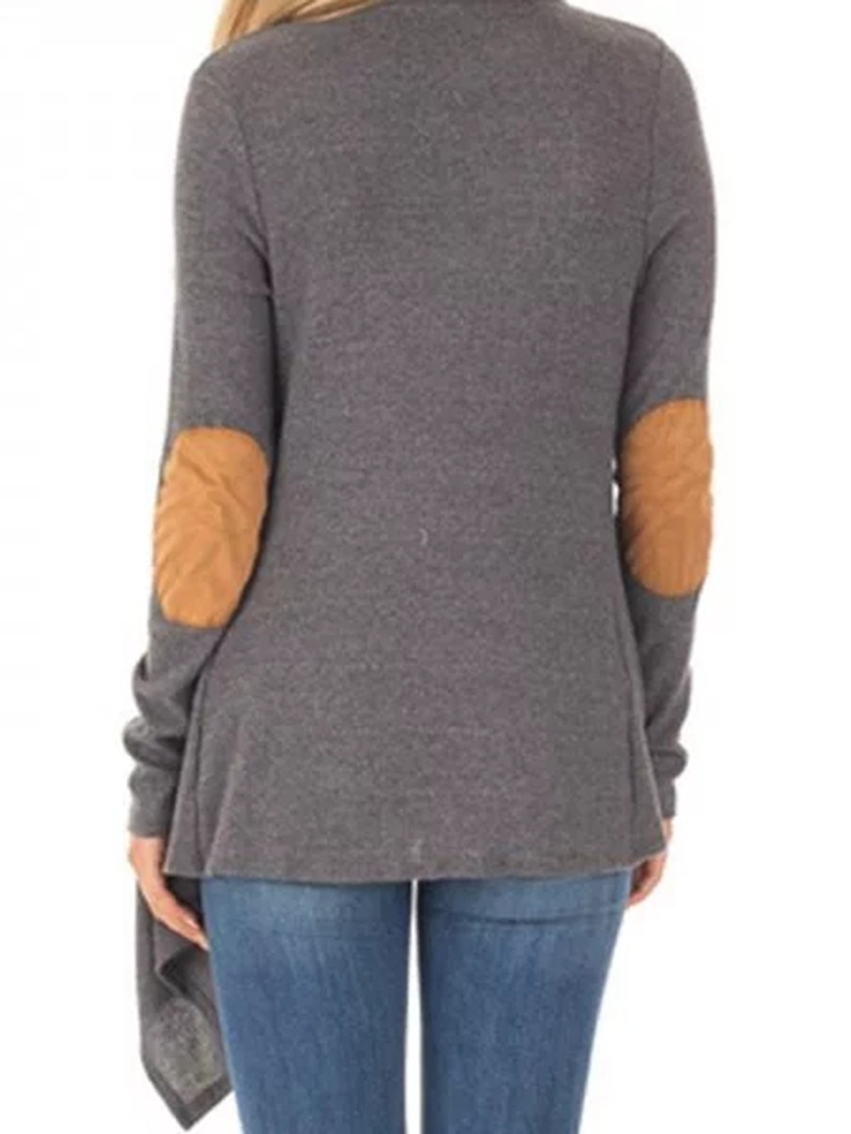 Gray Solid Casual Asymmetrical Patch Coat