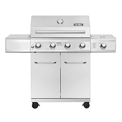 Monument Grills Larger 4-Burner Propane Gas Grill Stainless Steel Heavy-Duty Cabinet Style with LED Controls & Side Burner