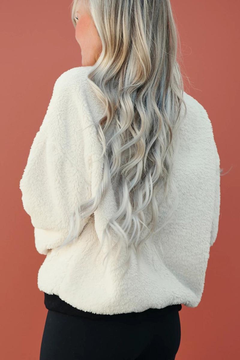 White Fleece Pullover Sweatshirt