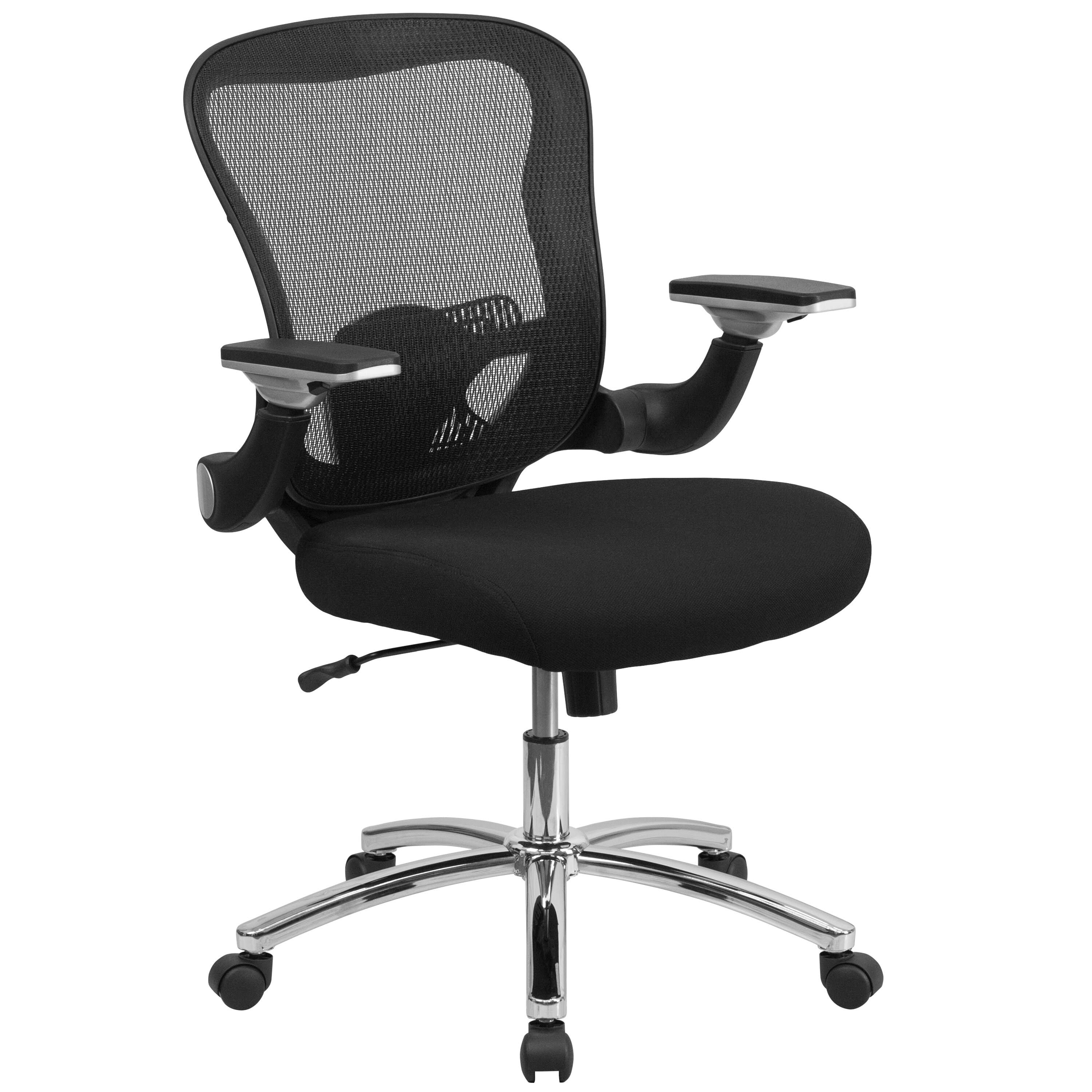 A Line Furniture Executive Ventilated Mesh Back Swivel Office Chair with Height Adjustable Flip-Up Arms, Size: Black